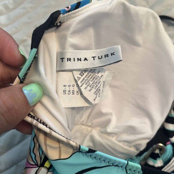 Trina Turk Black Sintra Floral Bandeau One Piece Swimsuit Size 8 - Picture 6 of 6